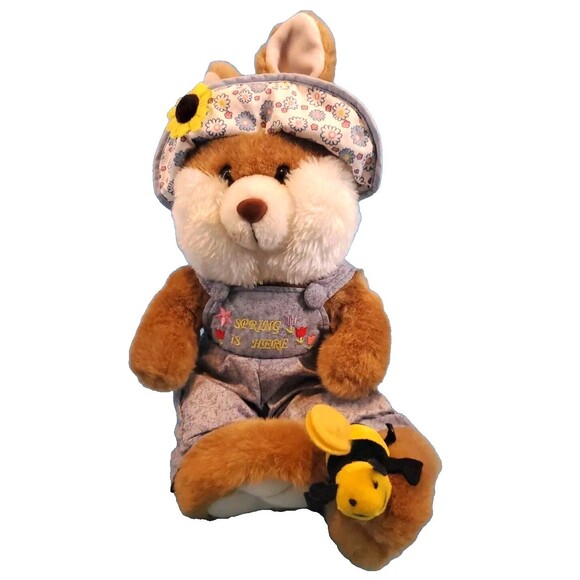 Vintage GOFFA 15" Sitting Bunny Rabbit & Honey Bee Embroidered Plush Stuffed - Picture 1 of 16